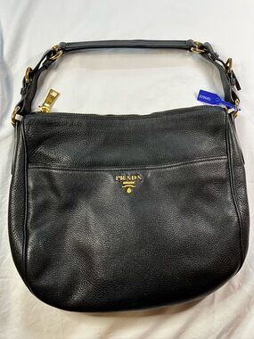 Prada Black Vitello Daino Hobo Bag | BR4755